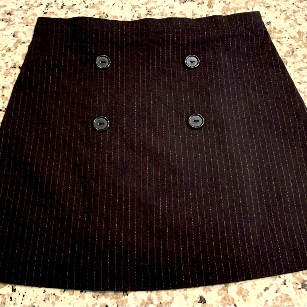 Leg Avenue Black Pinstripe Four Button Mini Skirt with Velcro Closure